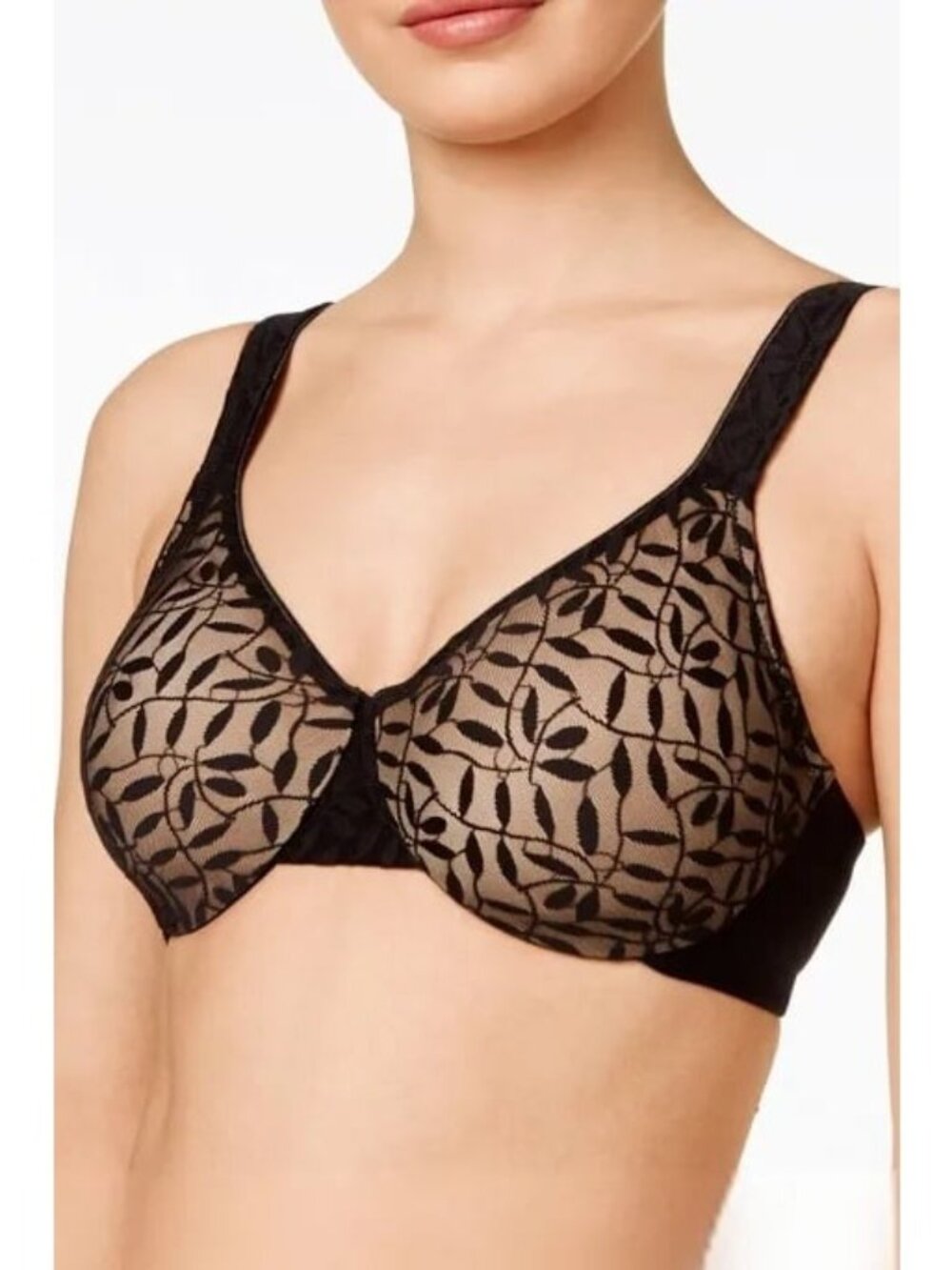 Olga Sheer Leaves Minimizer Bra 35519 Black Nude Unlined 36DD Underwire
